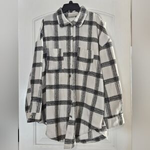 Black and White Plaid Button-Up Shacket